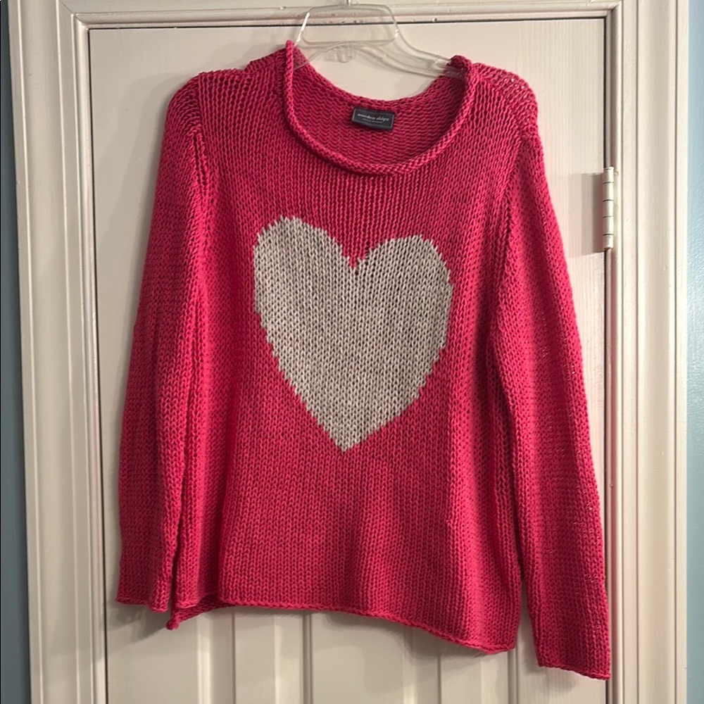Wooden Ships by Paola Brenda Women's Pink Heart Sweater size small/medium